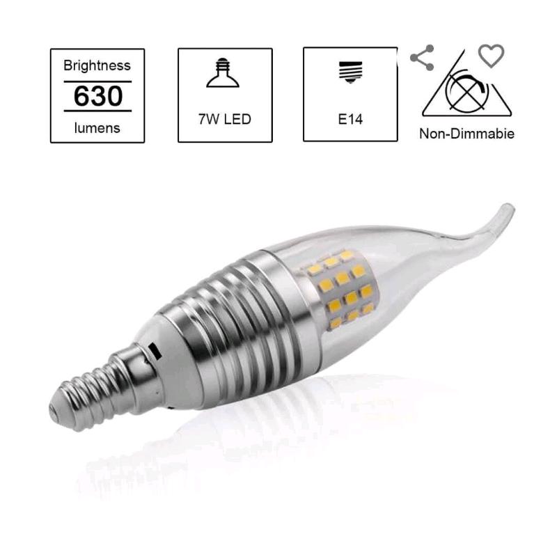 6 Pcs of 7W Daylight White 6000K/3000k LED Chandelier Bulbs,Base E14