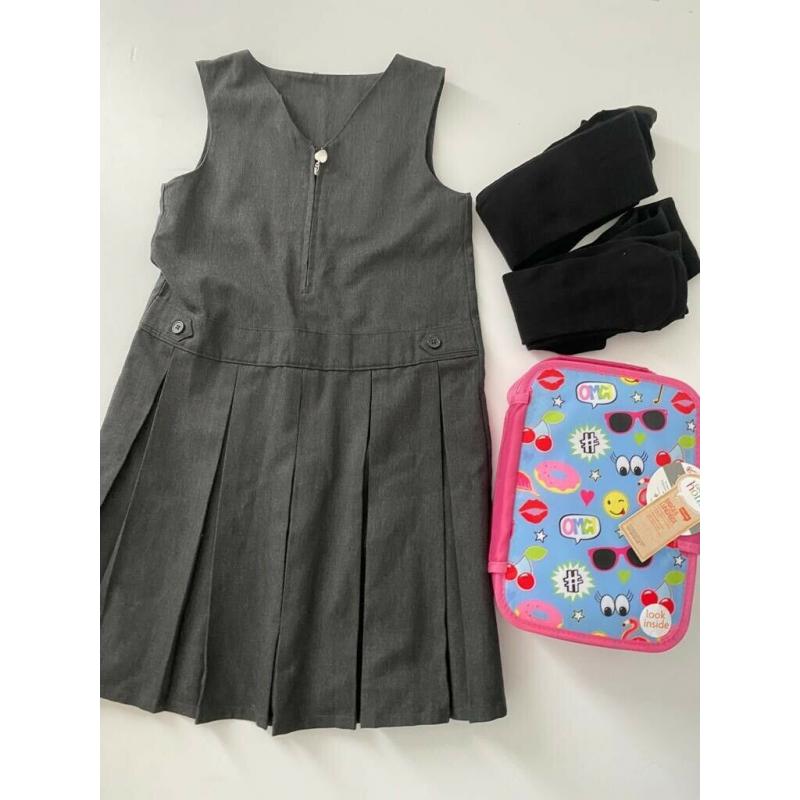 Girls school uniform grey pinafore lunchbox NEW