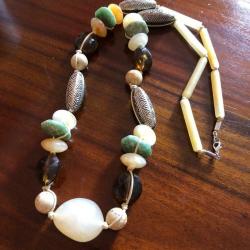 Vintage Chunky Mixed Natural Stones Twined Necklace Fashion Statement Boho Hippy Gift