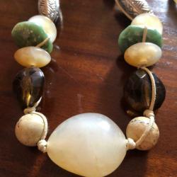 Vintage Chunky Mixed Natural Stones Twined Necklace Fashion Statement Boho Hippy Gift