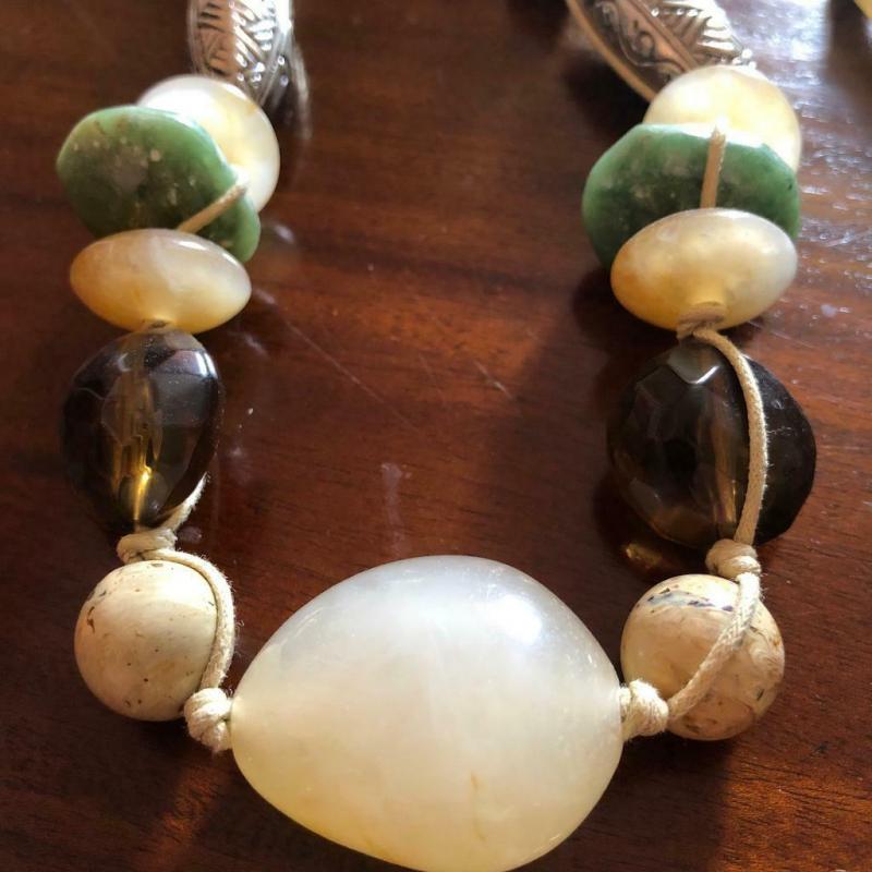 Vintage Chunky Mixed Natural Stones Twined Necklace Fashion Statement Boho Hippy Gift