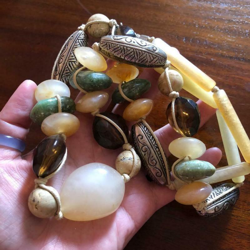 Vintage Chunky Mixed Natural Stones Twined Necklace Fashion Statement Boho Hippy Gift