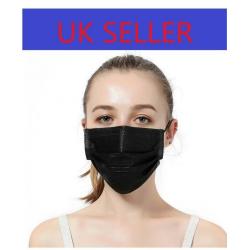 50pcs Black Disposable Face Masks Non-woven 3 Layer Ply Filter Safety