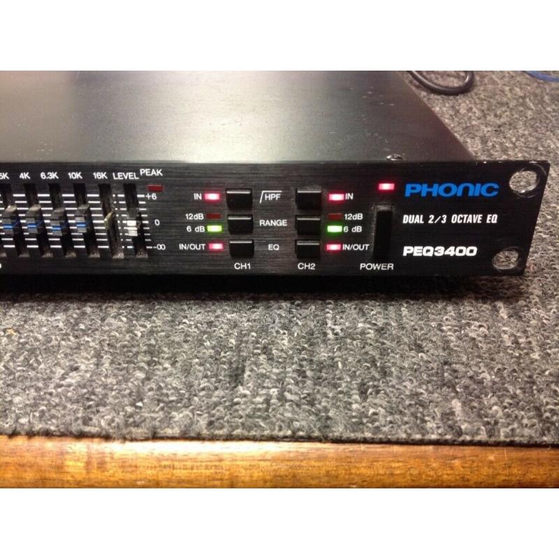 Phonic MQ3400 Dual 15 Band Graphic Equalizer EQ Rack Mounted