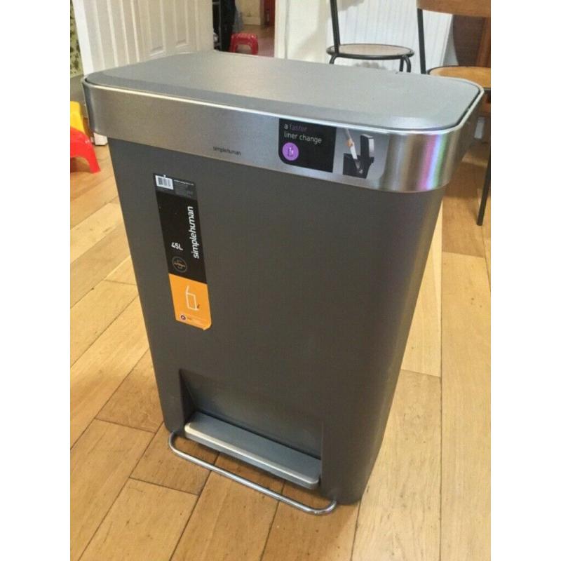 Nearly new Simple Human 45l grey pedal bin with liners