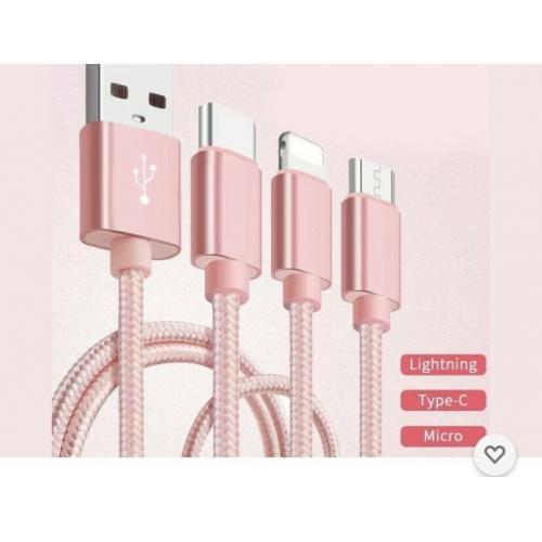 3 in 1 Charger Cable-iPhone Braided,Nylon Lightening