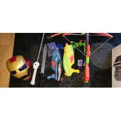 Kids bundle toys various water guns, football, drums