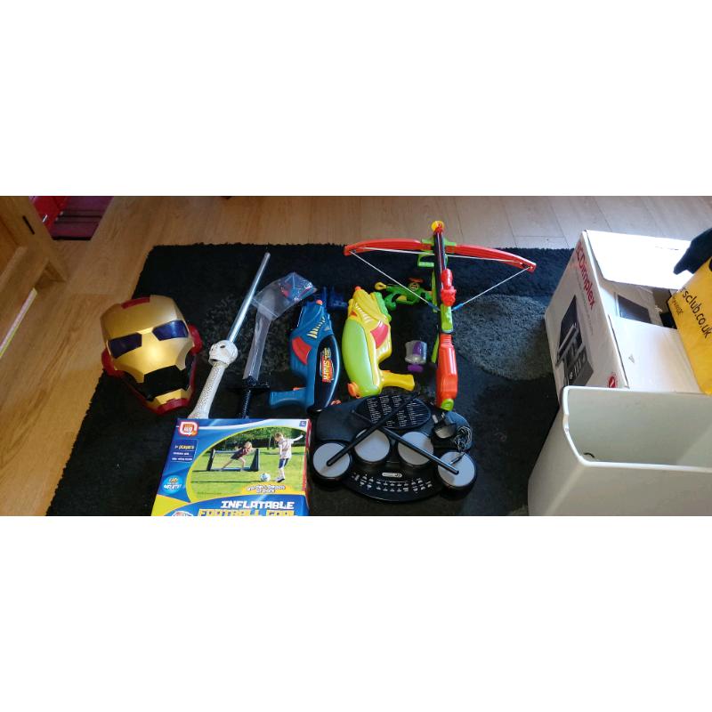 Kids bundle toys various water guns, football, drums