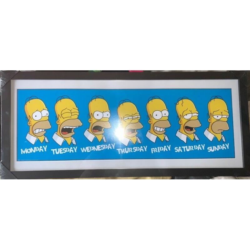 BRAND NEW SEALED THE SIMPSONS HOMER SIMPSON DAYS OF THE WEEK WALL ART PICTURE FRAMED