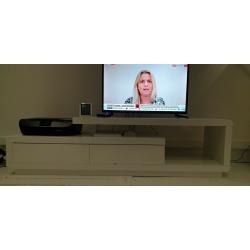 Large white gloss TV unit with 2 drawers