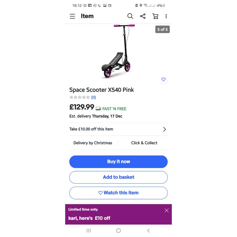 BRAND NEW IN BOX Space scooter x540 black and pick wheels