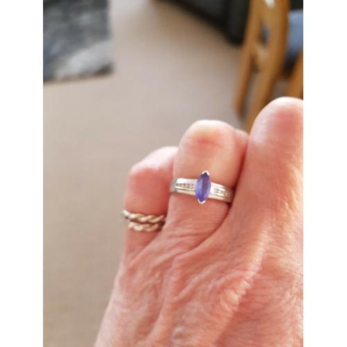 White gold tanzanite and diamond ring size k/l