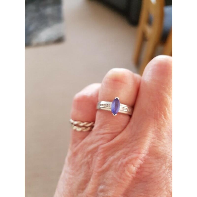 White gold tanzanite and diamond ring size k/l