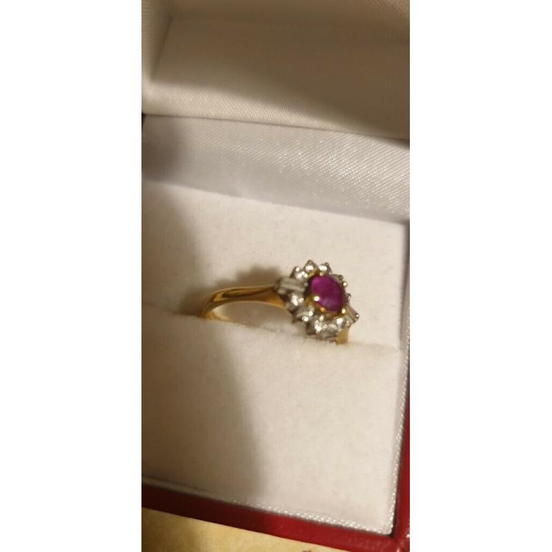 18ct Carat Yellow Gold Diamond & Ruby Ring