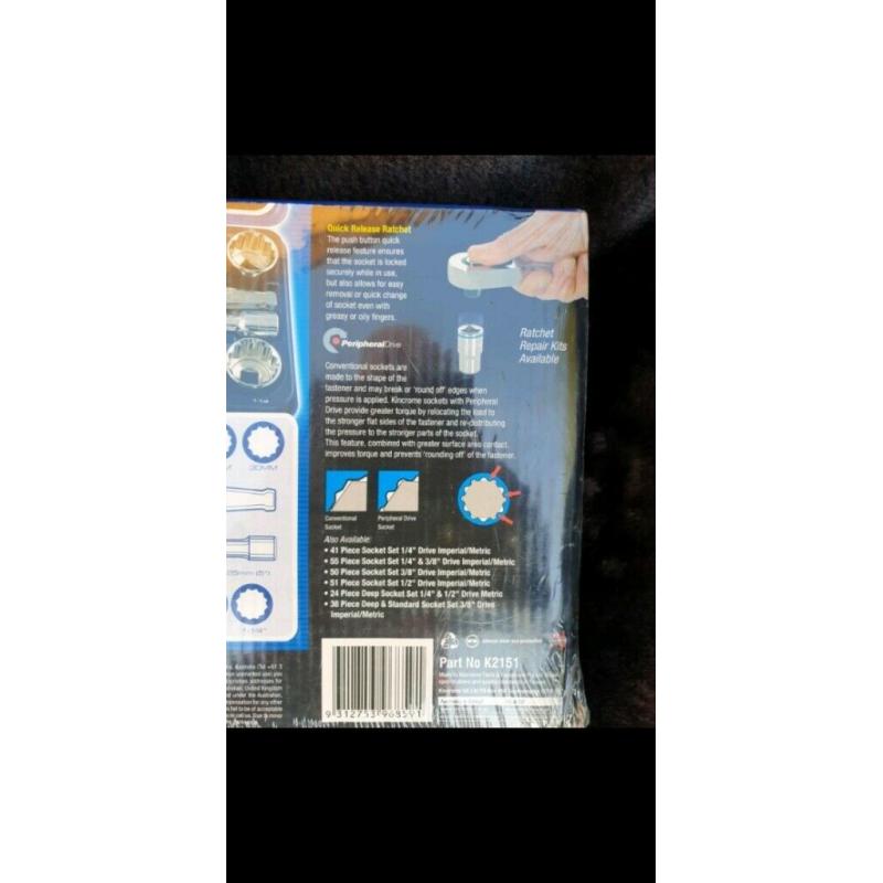 New Kincrome Socket pro Set 1/2 inch ratchet Chrome vanadium steel 51 Piece Kit - Snap on
