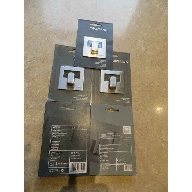 BLOMUS VINDO SINGLE TOWEL HOOKS (5) BRAND NEW STILL PACKAGED