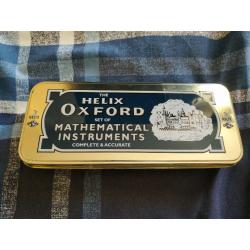 Maths equipment metal tin set - protractors, triangles, compass